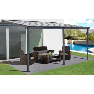 Polozastrešená pergola antracitová transparentná strecha 303 cm x 496 cm P-496